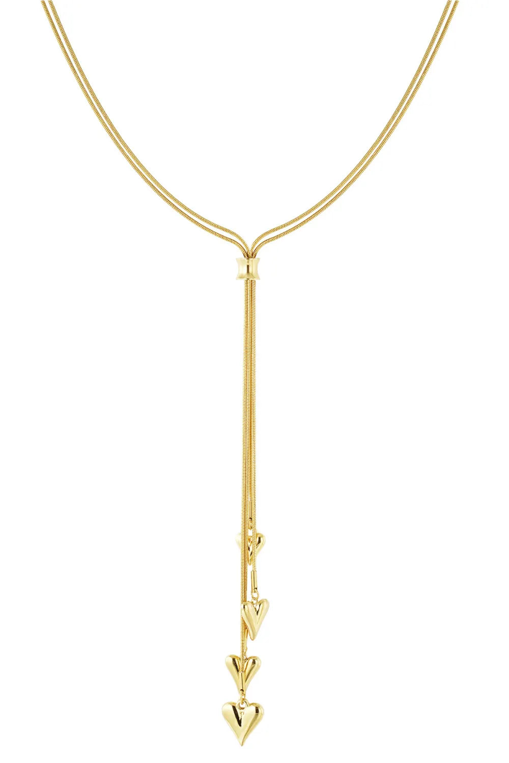 Cascading Heart Lariat Gold Necklace