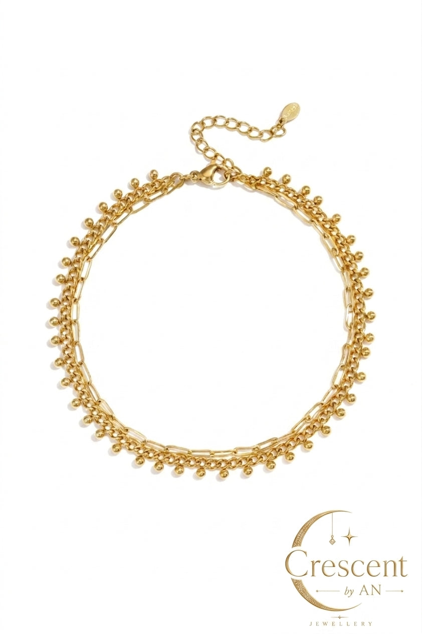 Double Layer Bead & Paperclip Anklet