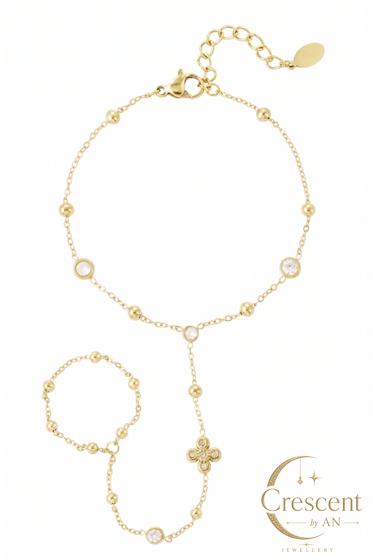 Gold Floral Charm Hand Chain Bracelet