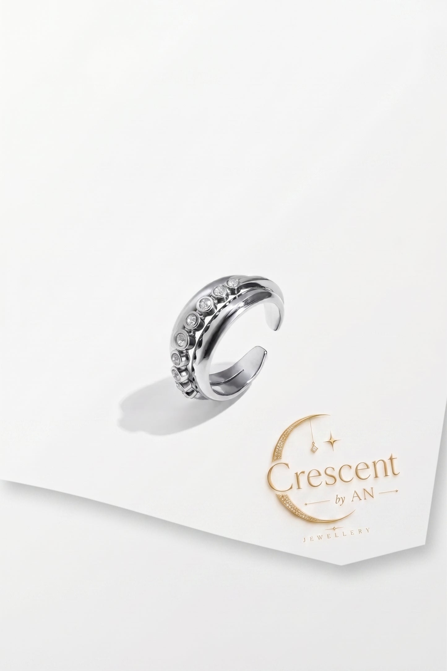 Silver Polka Dot Rhinestone Band Adjustable Ring