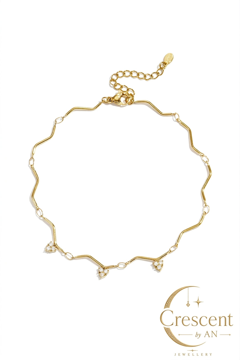 Zigzag Trio Rhinestone Anklet