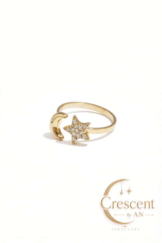 Celestial Star & Moon Adjustable Ring