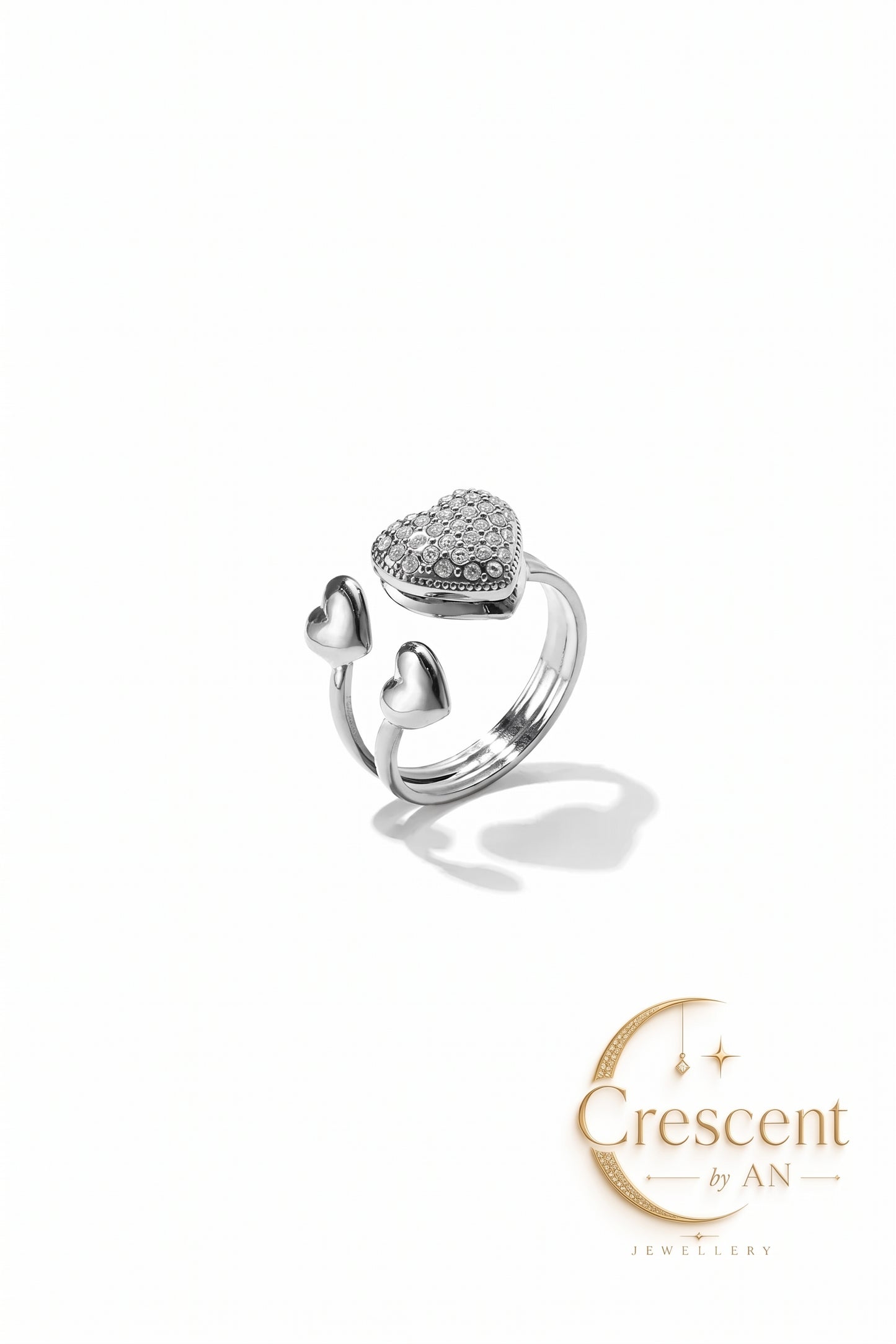 Crescent by AN - Silver Heart Ring