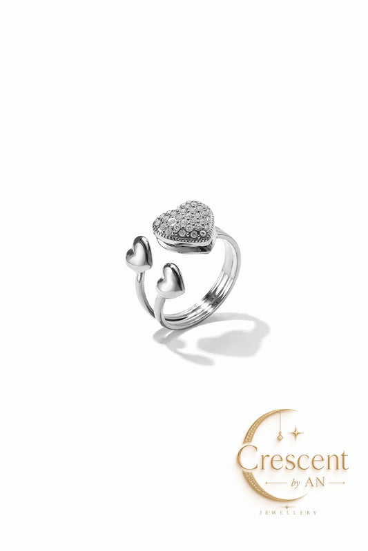 Crescent by AN - Silver Heart Ring