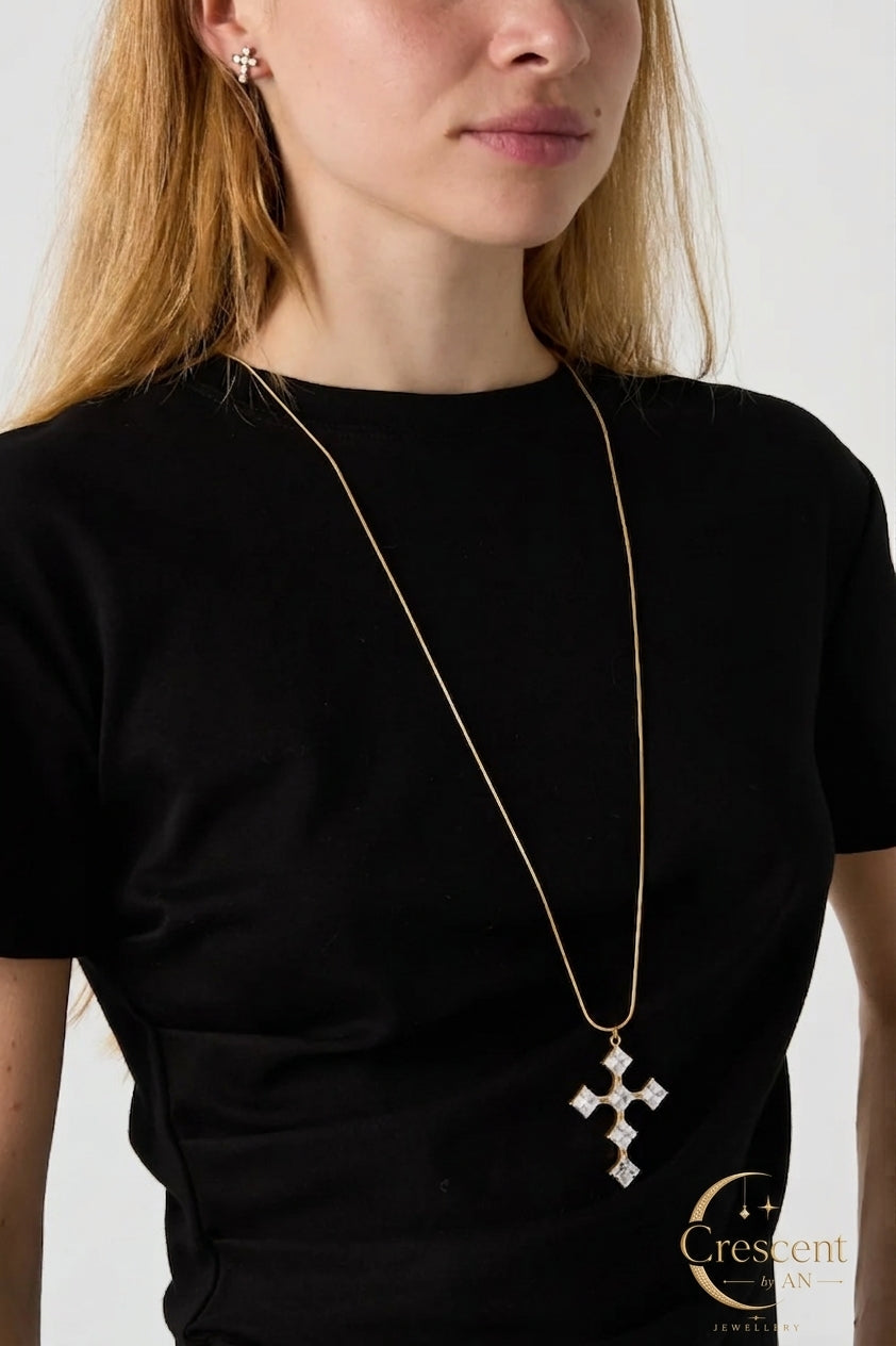 Crystal Cross Statement Pendant Necklace