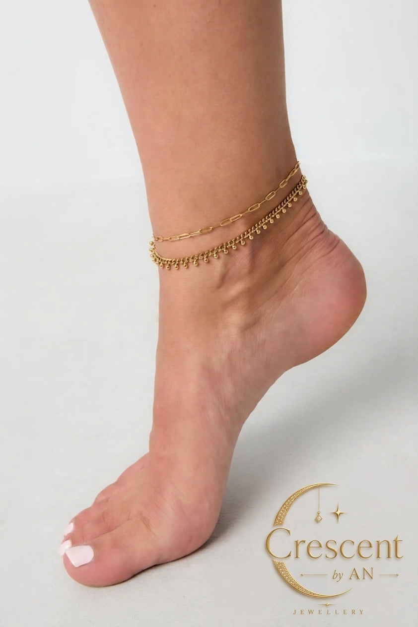 Double Layer Bead & Paperclip Anklet