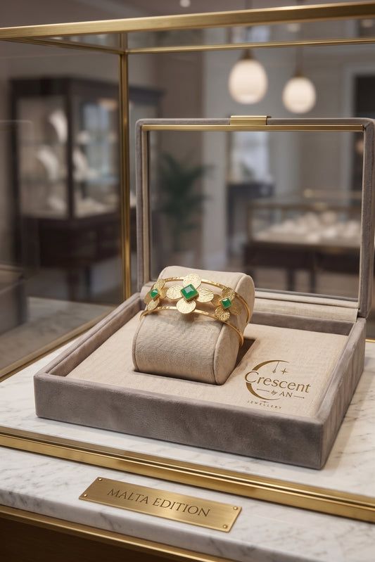 Gold Floral Cuff Bracelet with Green Accent Stones – Classic Series