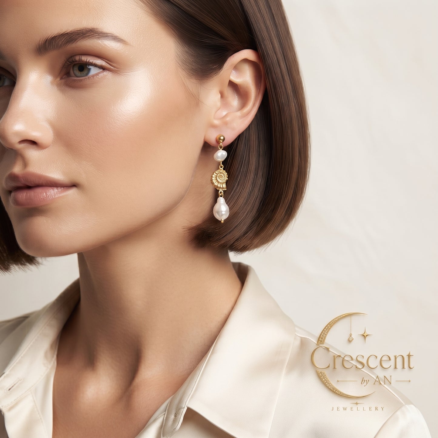 Golden Shell & Pearl Drop Earrings