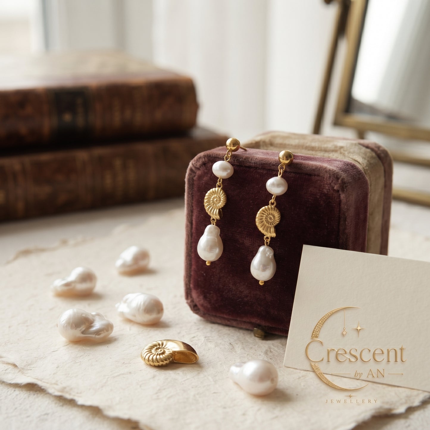 Golden Shell & Pearl Drop Earrings