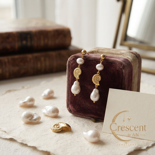 Golden Shell & Pearl Drop Earrings