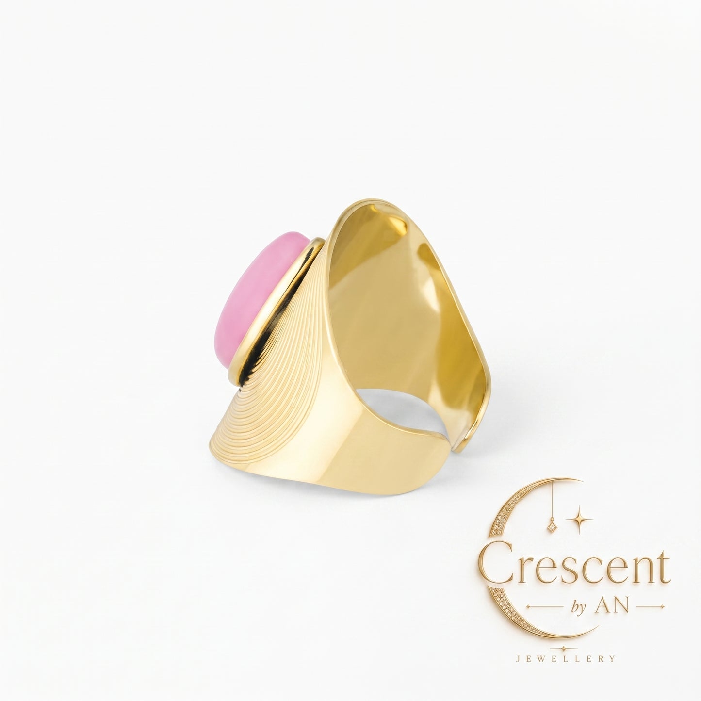 Isla Ribbed Pink Stone Statement Ring