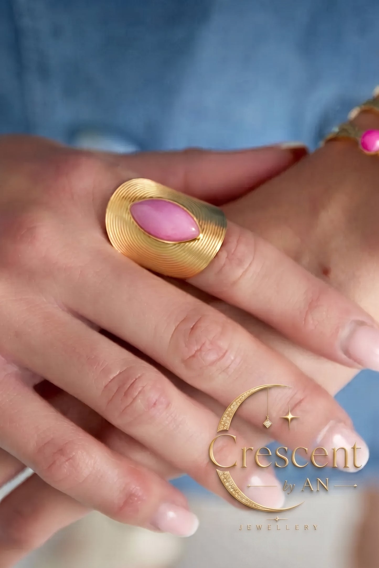Isla Ribbed Pink Stone Statement Ring