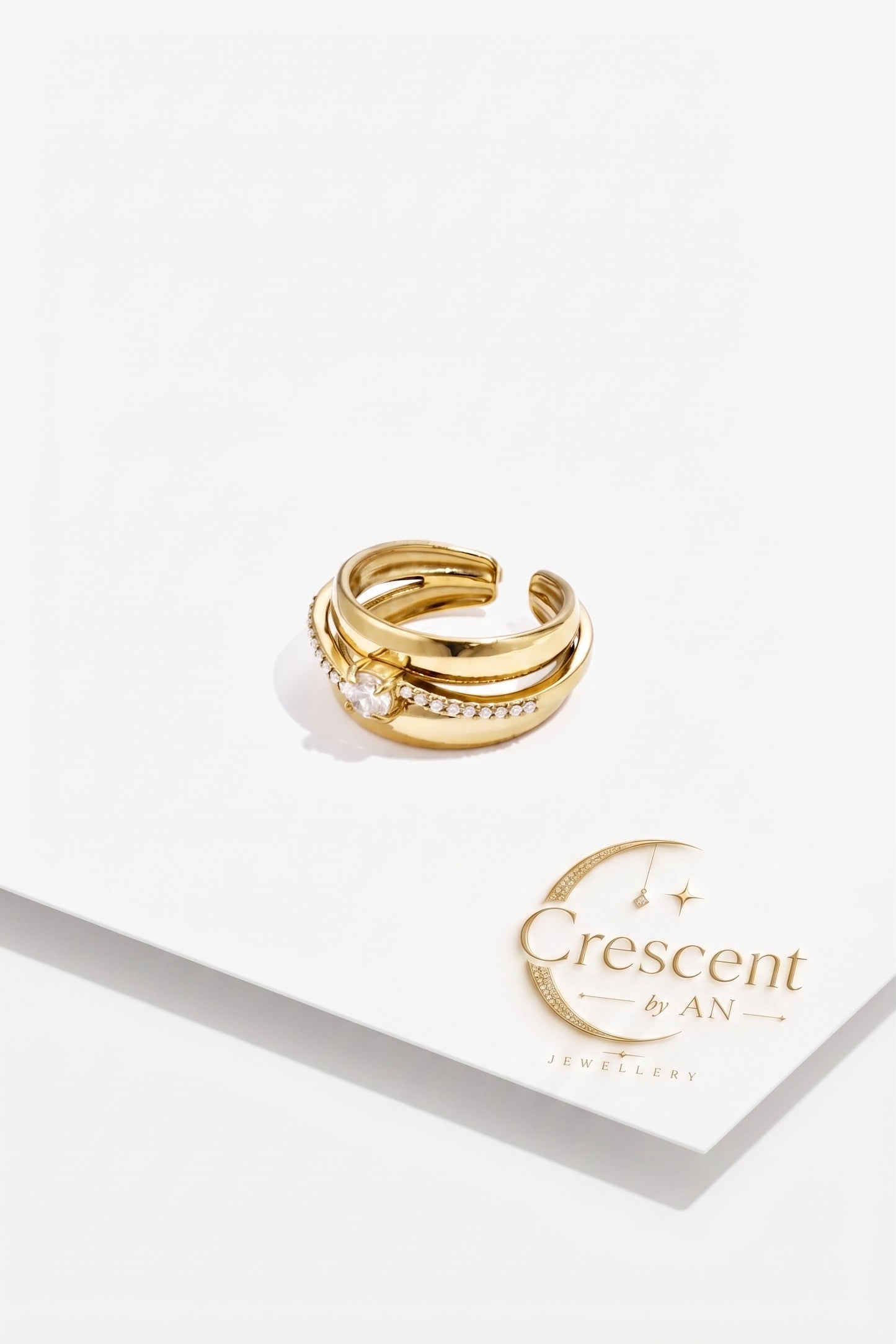 Luxurious Irregular Rhinestone Layered Adjustable Ring