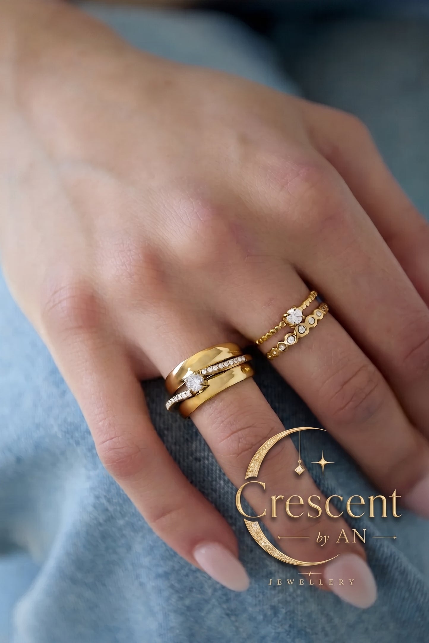 Luxurious Irregular Rhinestone Layered Adjustable Ring