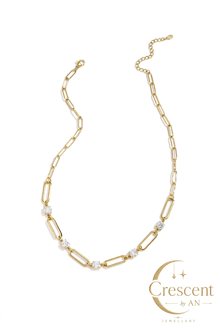 Paperclip Link & Zircon Gemstone Gold Choker