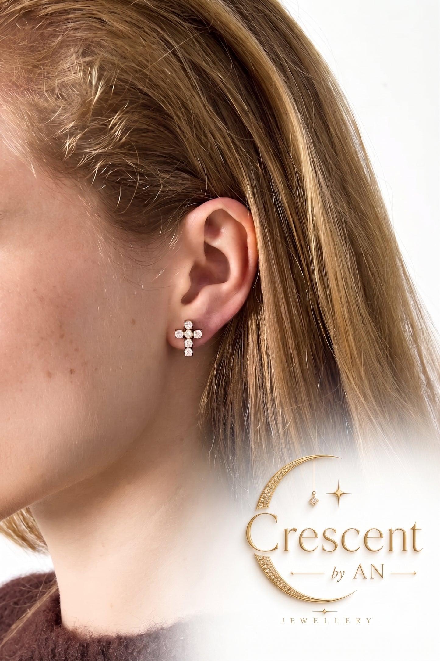 Seraphina Rhinestone Cross Stud Earrings