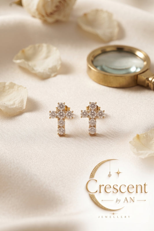 Seraphina Rhinestone Cross Stud Earrings